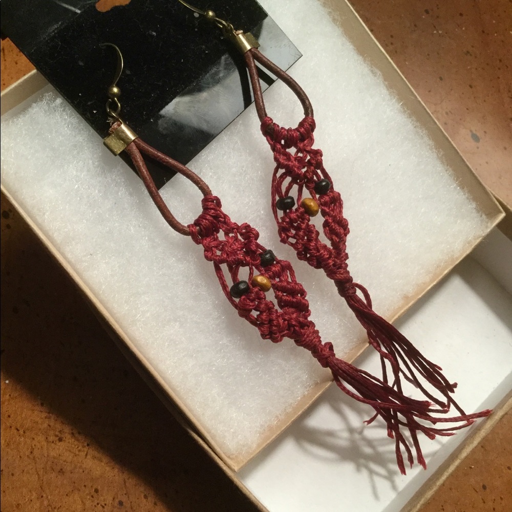 Burgundy Owl Earrings with Brass Hardware